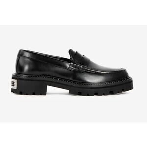 The Kooples Women's Black Leather Loafer Size 6/6.5 US 37 FR NIB Metallic Logo